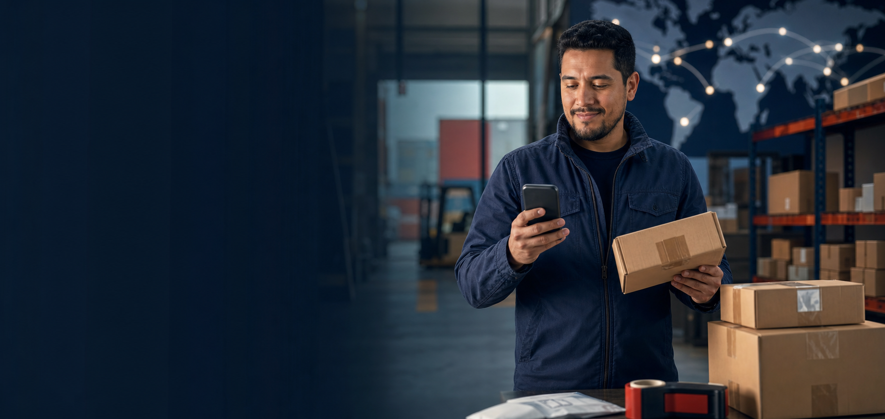 Cliente revisando sus envíos desde un almacén logístico
